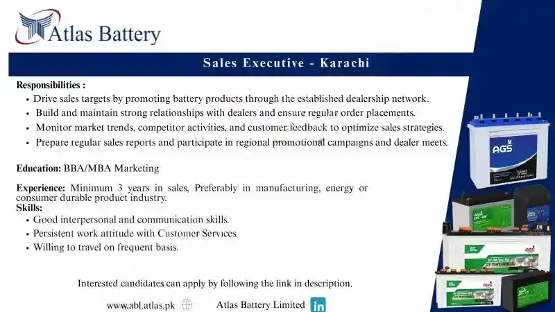 Atlas Battery Jobs Sales Executive 2025
