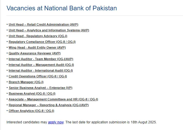 NBP Careers august 2025 advertisement
